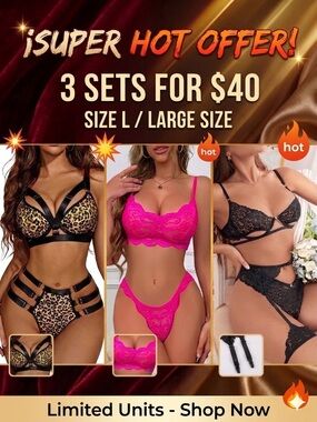 3-Piece Women’s Lingerie Set — Leopard, Hot Pink & Black Bras